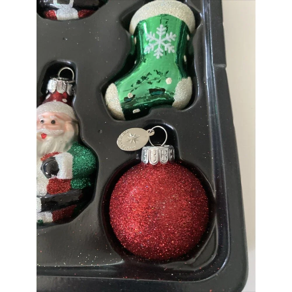8 Celebrations by RADKO Glass Christmas Tree Ornaments Santa Claus Stocking Ball
